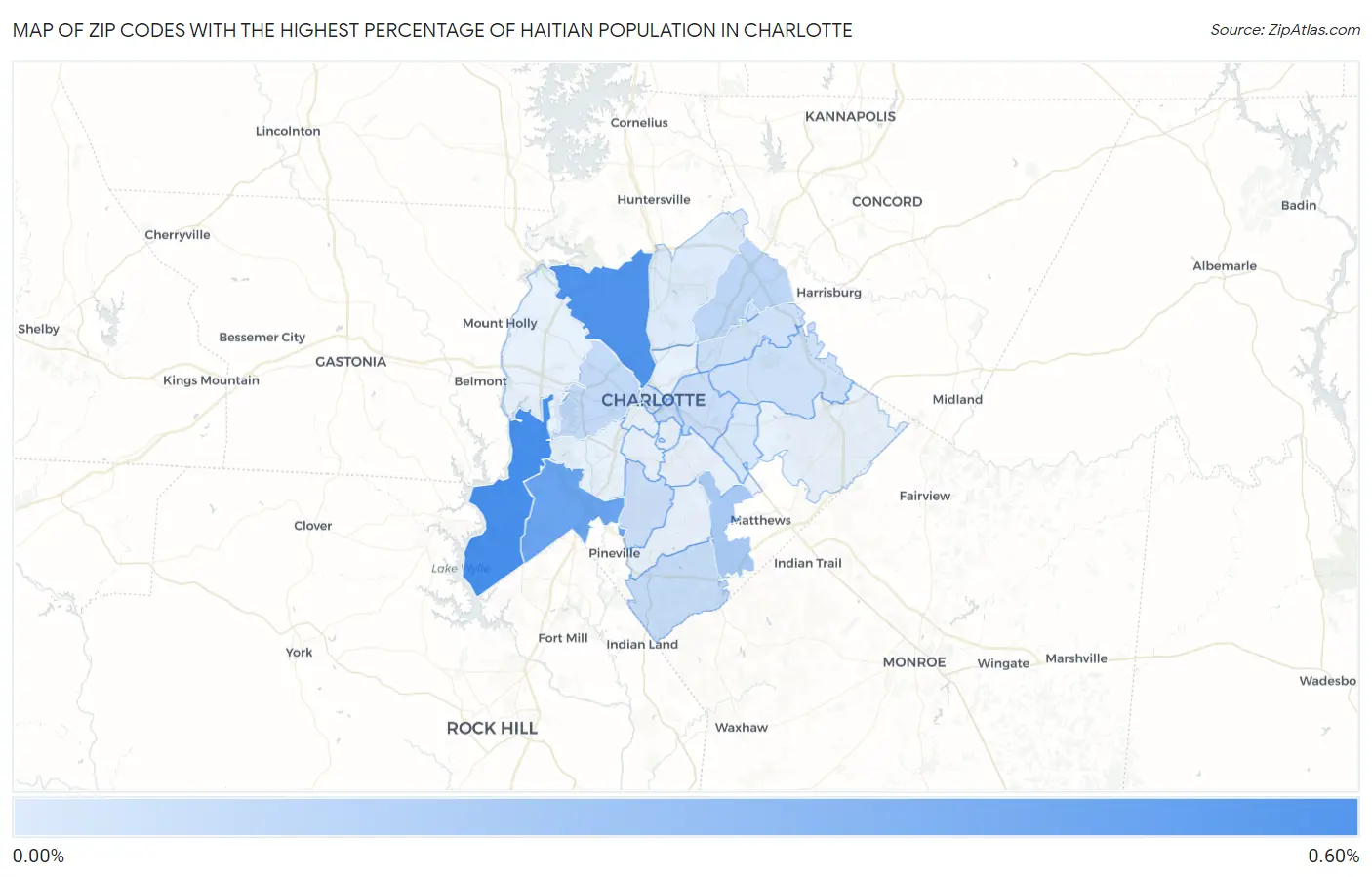 Zip Codes with the Highest Percentage of Haitian Population in Charlotte Map