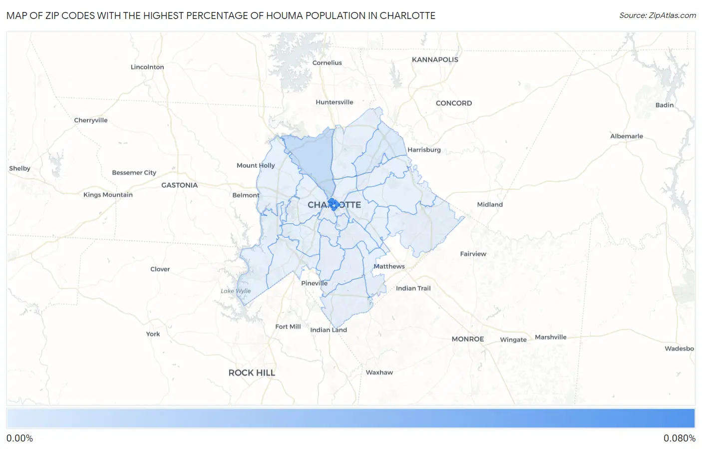 Zip Codes with the Highest Percentage of Houma Population in Charlotte Map