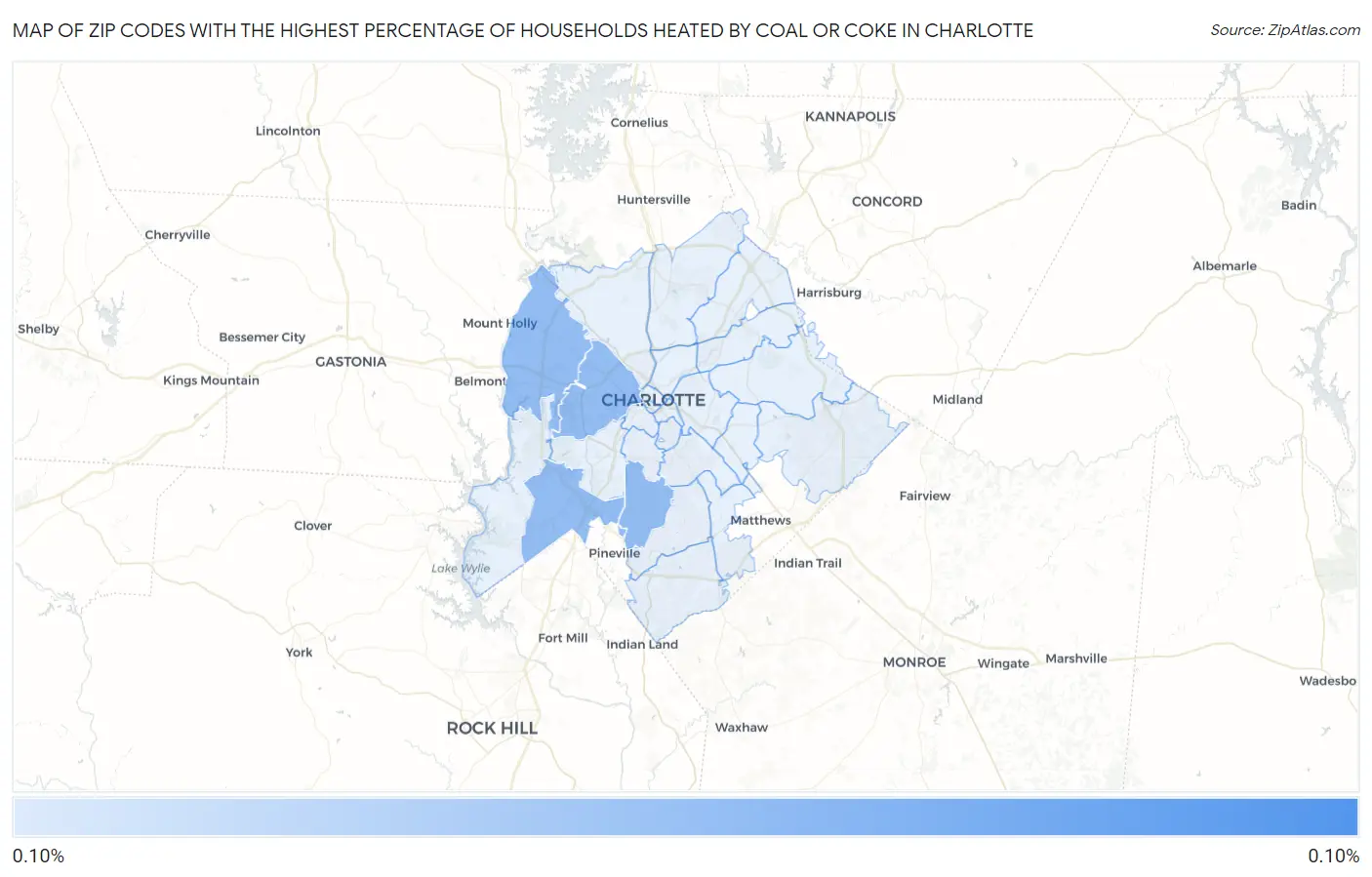 Zip Codes with the Highest Percentage of Households Heated by Coal or Coke in Charlotte Map