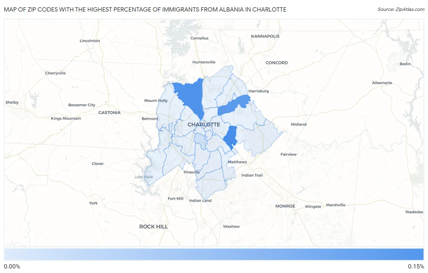 Zip Codes with the Highest Percentage of Immigrants from Albania in Charlotte Map
