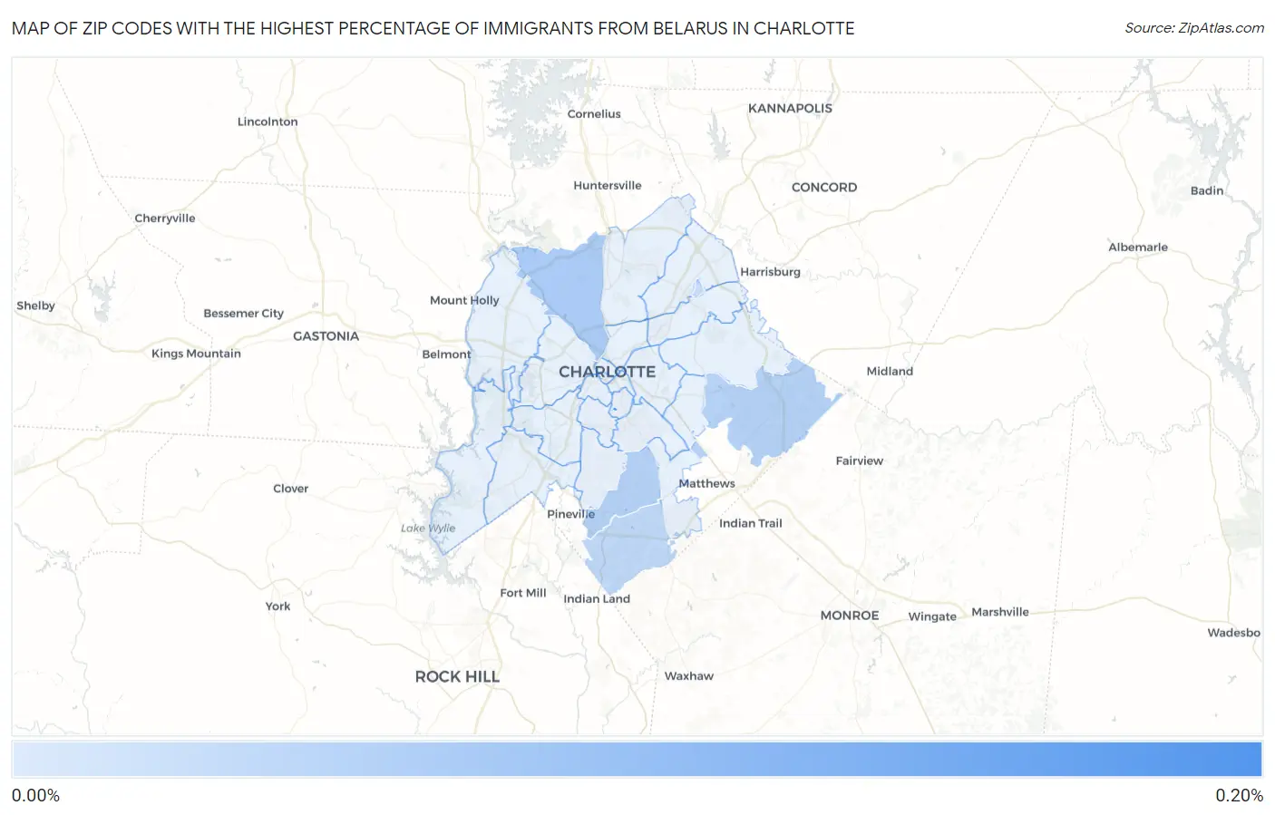 Zip Codes with the Highest Percentage of Immigrants from Belarus in Charlotte Map