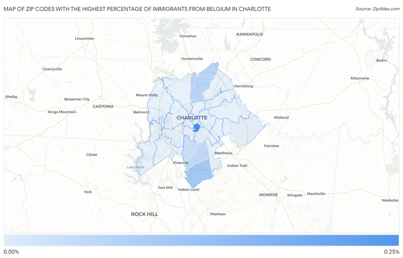 Zip Codes with the Highest Percentage of Immigrants from Belgium in Charlotte Map
