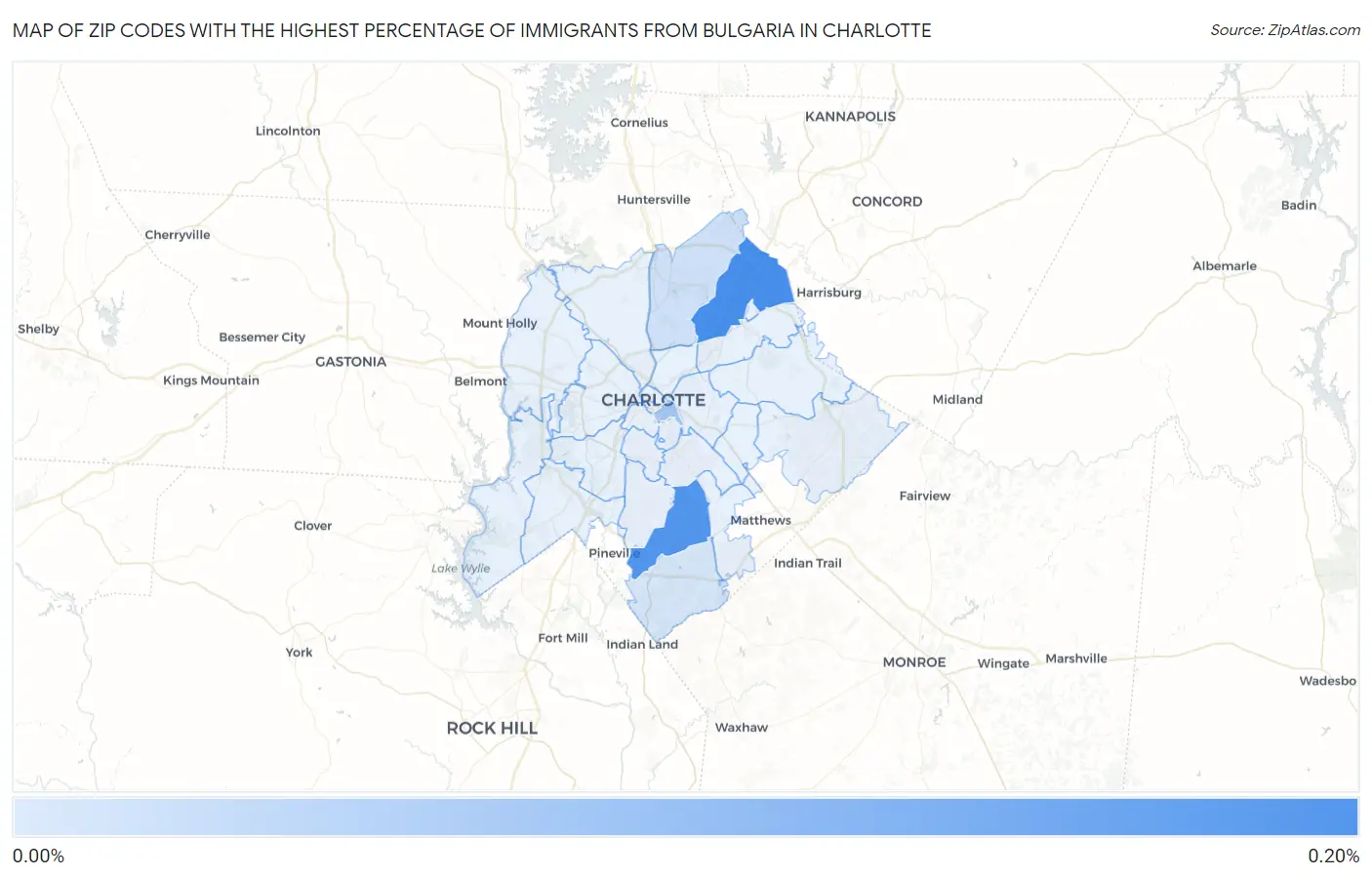 Zip Codes with the Highest Percentage of Immigrants from Bulgaria in Charlotte Map