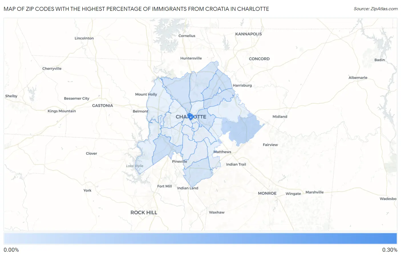 Zip Codes with the Highest Percentage of Immigrants from Croatia in Charlotte Map