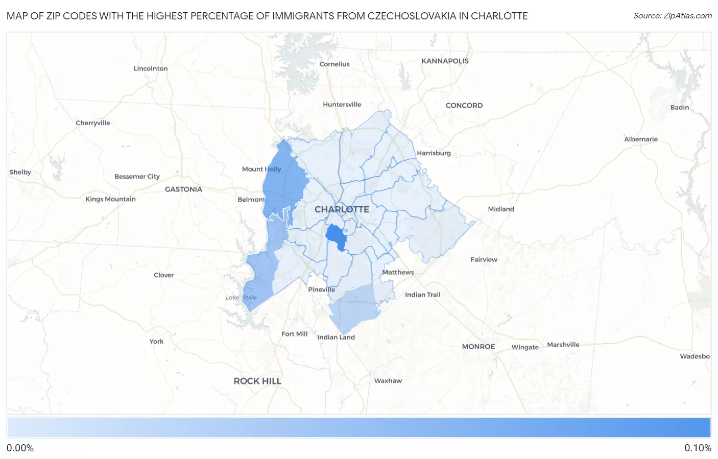 Zip Codes with the Highest Percentage of Immigrants from Czechoslovakia in Charlotte Map