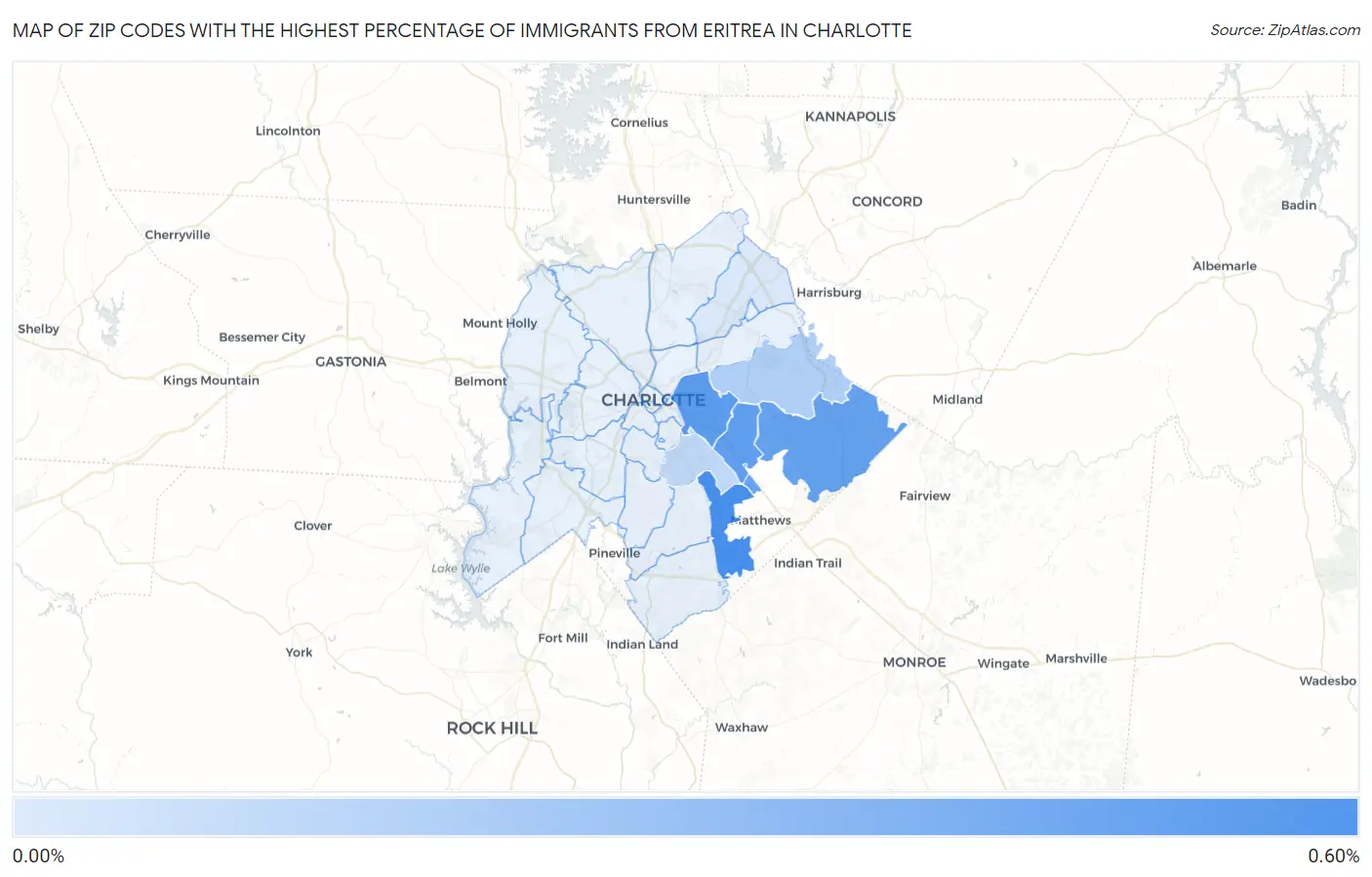 Zip Codes with the Highest Percentage of Immigrants from Eritrea in Charlotte Map