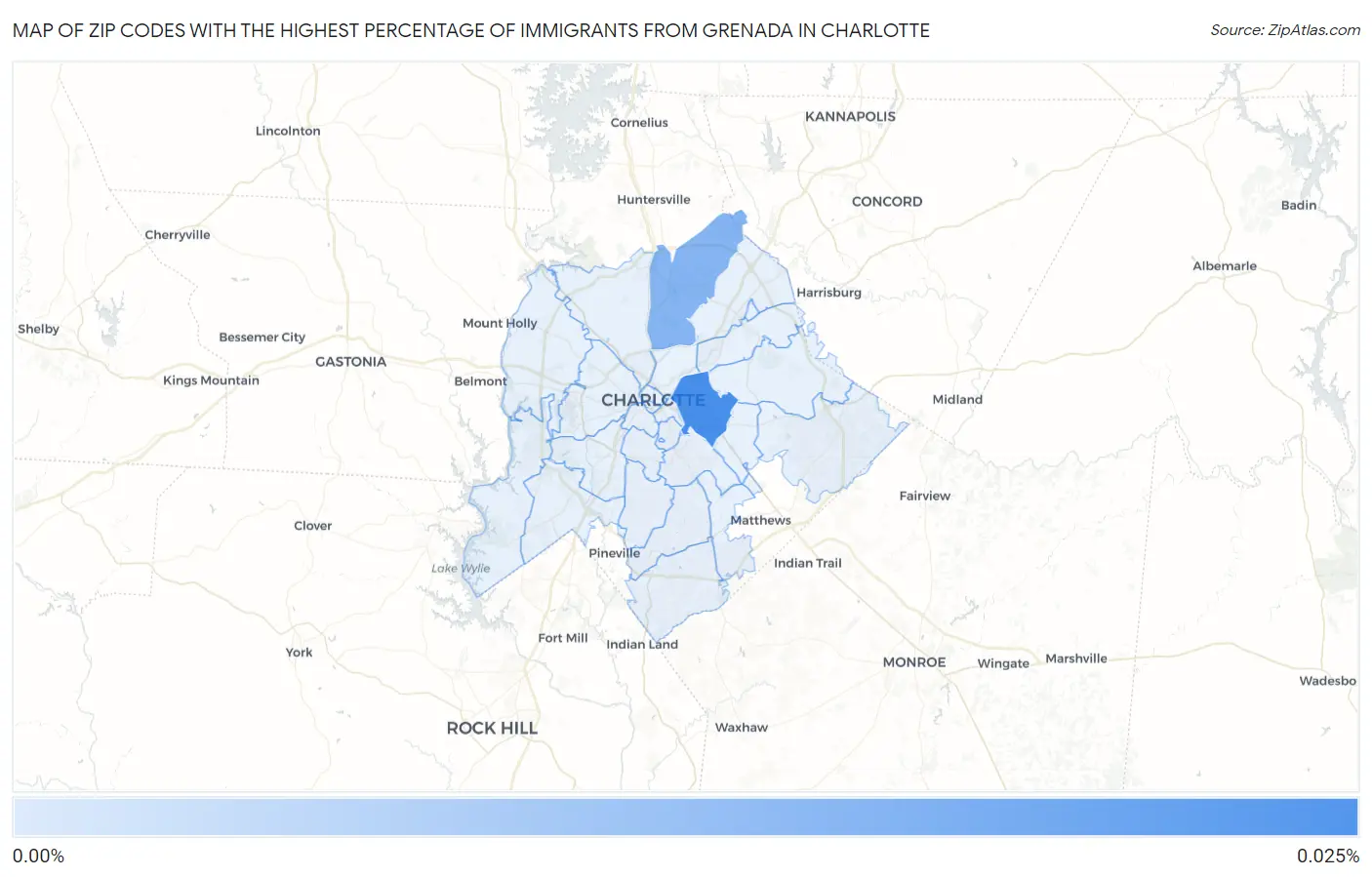 Zip Codes with the Highest Percentage of Immigrants from Grenada in Charlotte Map