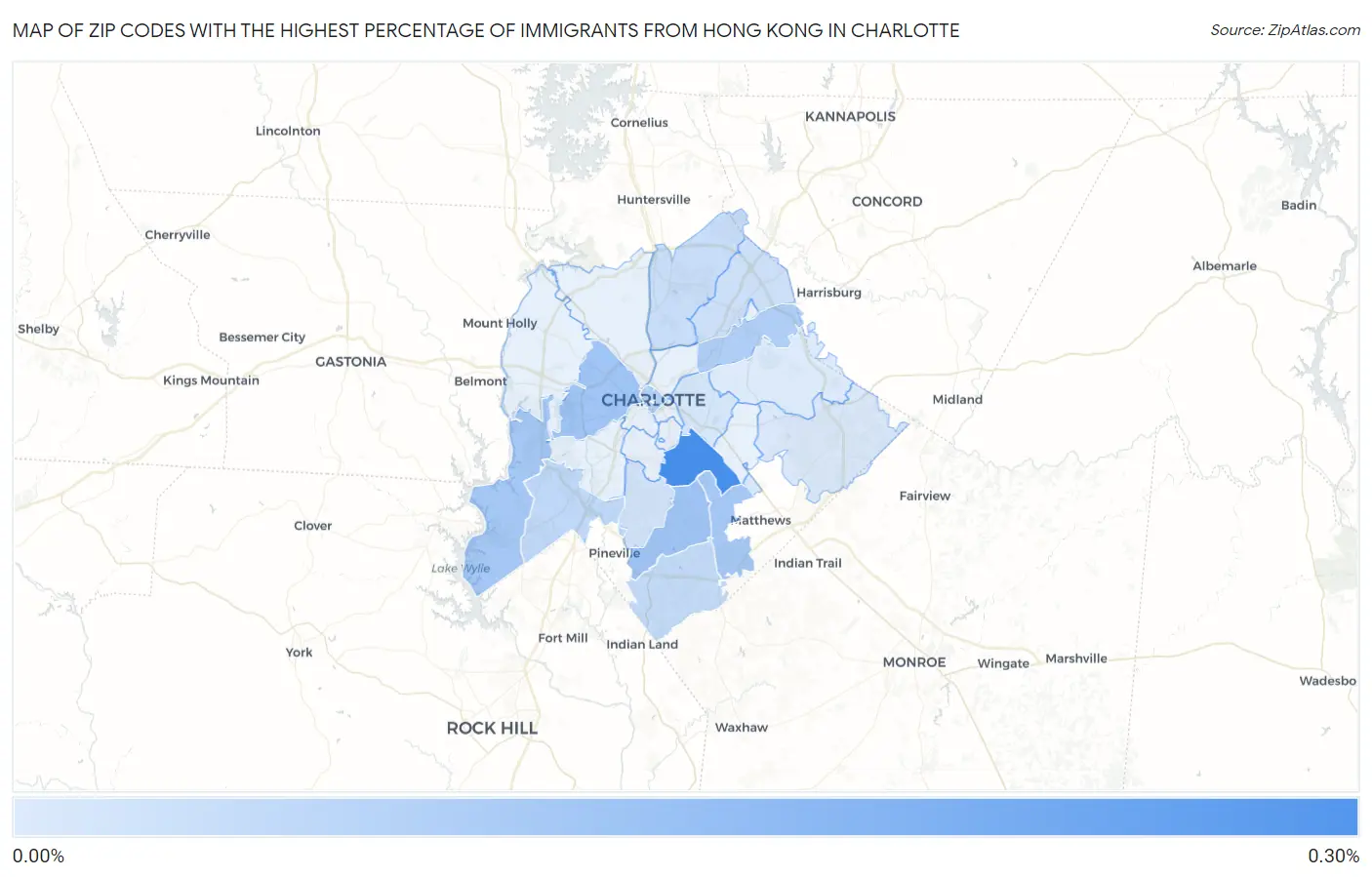 Zip Codes with the Highest Percentage of Immigrants from Hong Kong in Charlotte Map