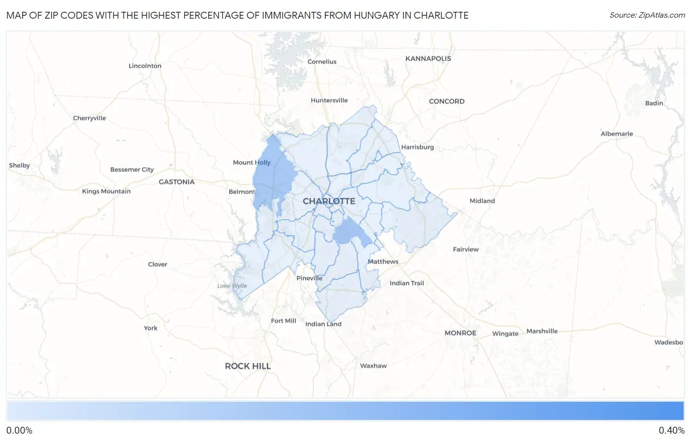 Zip Codes with the Highest Percentage of Immigrants from Hungary in Charlotte Map