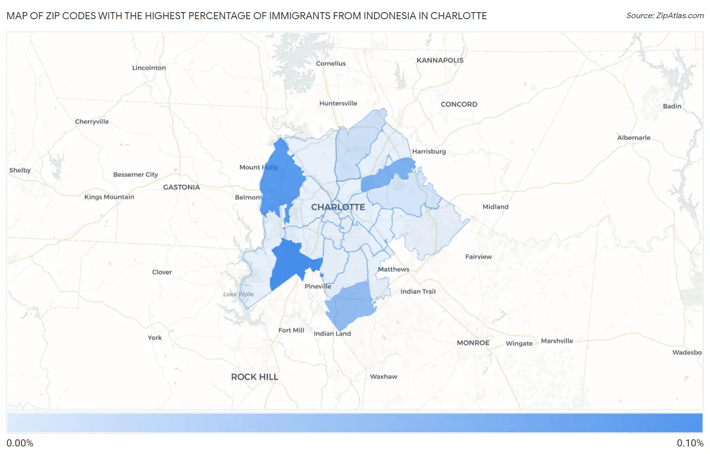 Zip Codes with the Highest Percentage of Immigrants from Indonesia in Charlotte Map