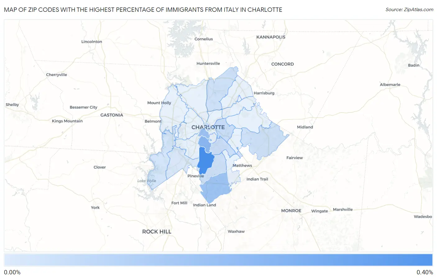Zip Codes with the Highest Percentage of Immigrants from Italy in Charlotte Map