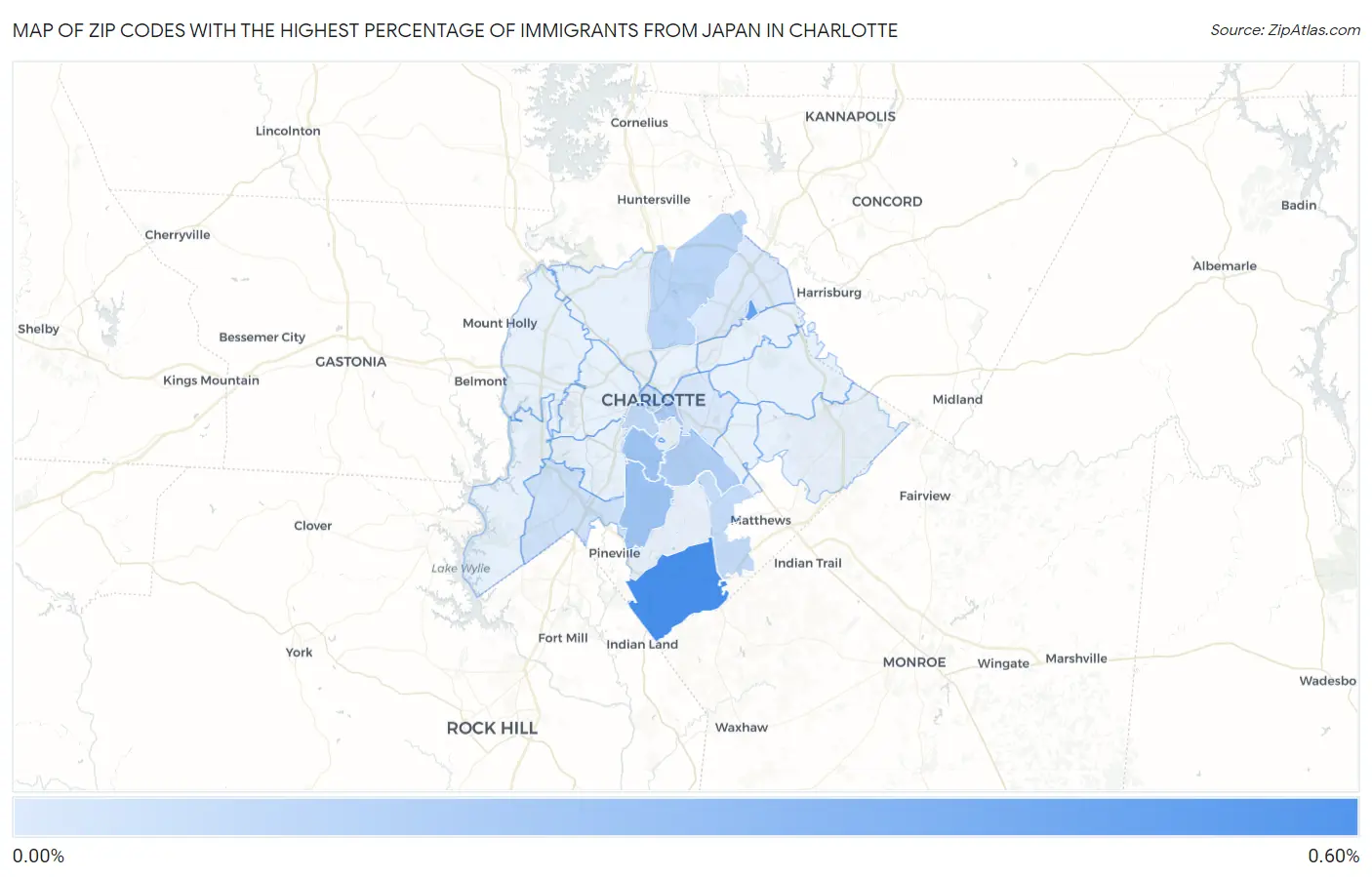 Zip Codes with the Highest Percentage of Immigrants from Japan in Charlotte Map