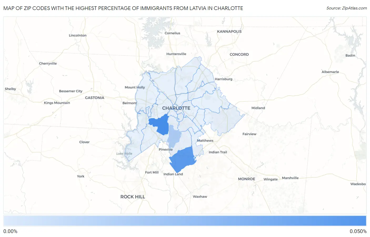 Zip Codes with the Highest Percentage of Immigrants from Latvia in Charlotte Map