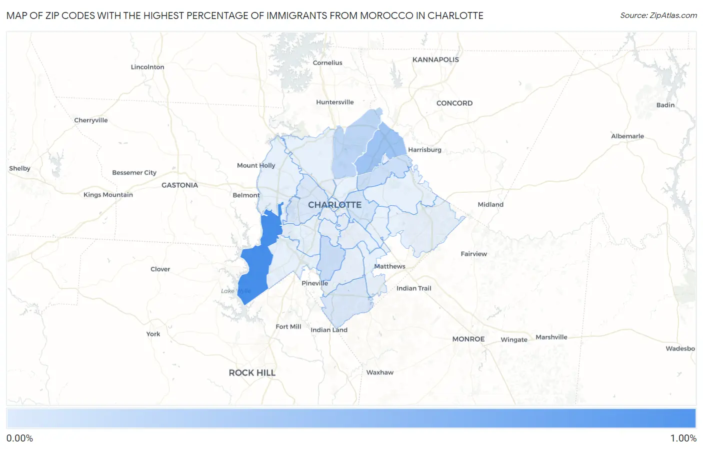 Zip Codes with the Highest Percentage of Immigrants from Morocco in Charlotte Map