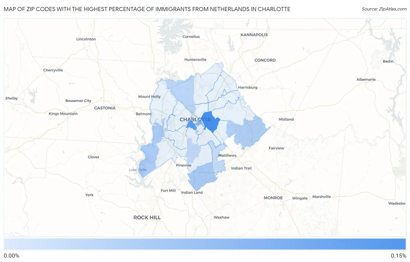 Zip Codes with the Highest Percentage of Immigrants from Netherlands in Charlotte Map