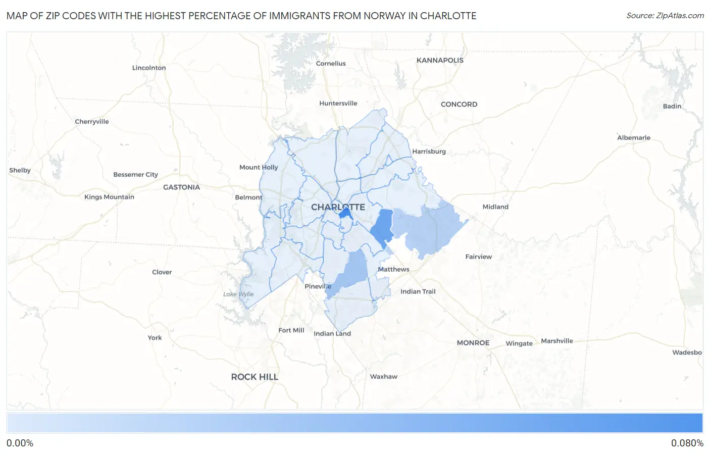 Zip Codes with the Highest Percentage of Immigrants from Norway in Charlotte Map