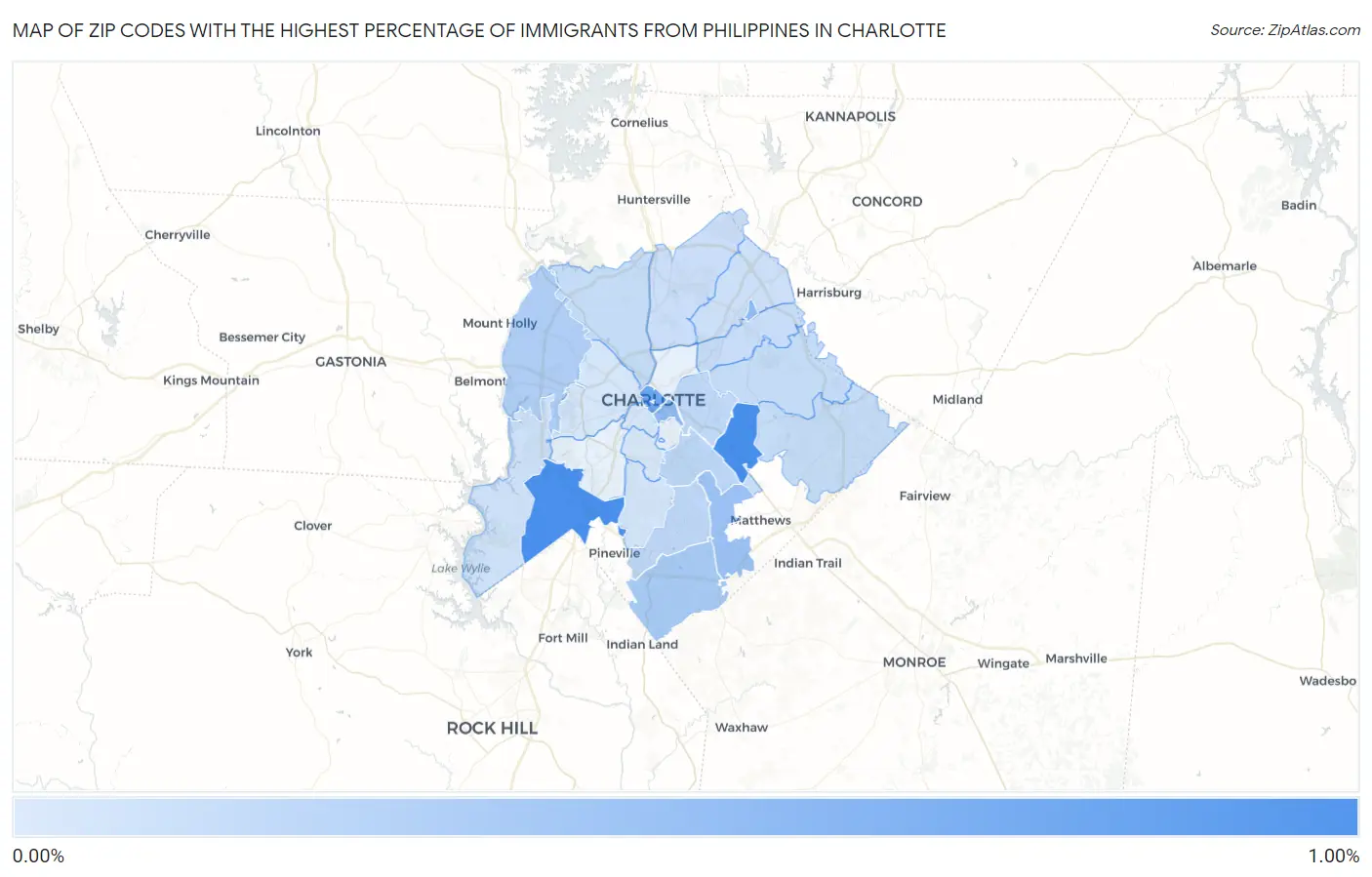 Zip Codes with the Highest Percentage of Immigrants from Philippines in Charlotte Map