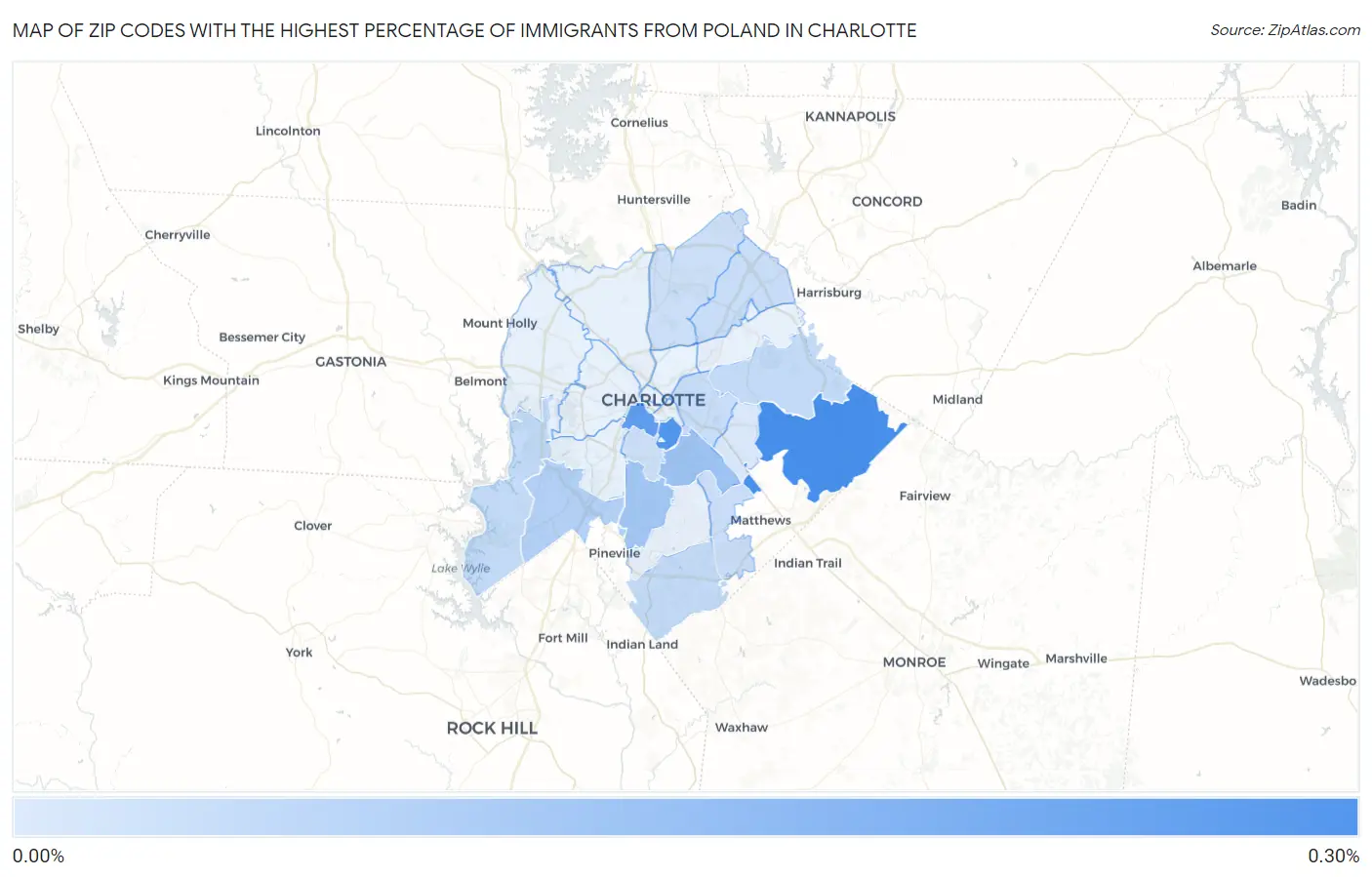 Zip Codes with the Highest Percentage of Immigrants from Poland in Charlotte Map