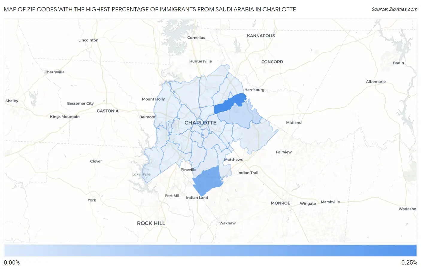 Zip Codes with the Highest Percentage of Immigrants from Saudi Arabia in Charlotte Map