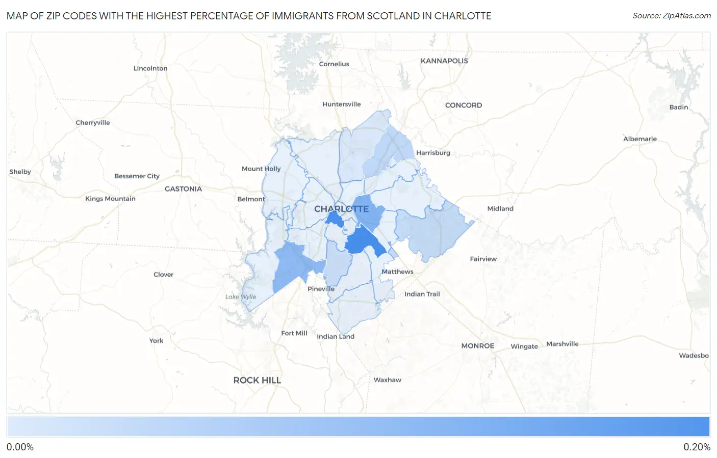 Zip Codes with the Highest Percentage of Immigrants from Scotland in Charlotte Map