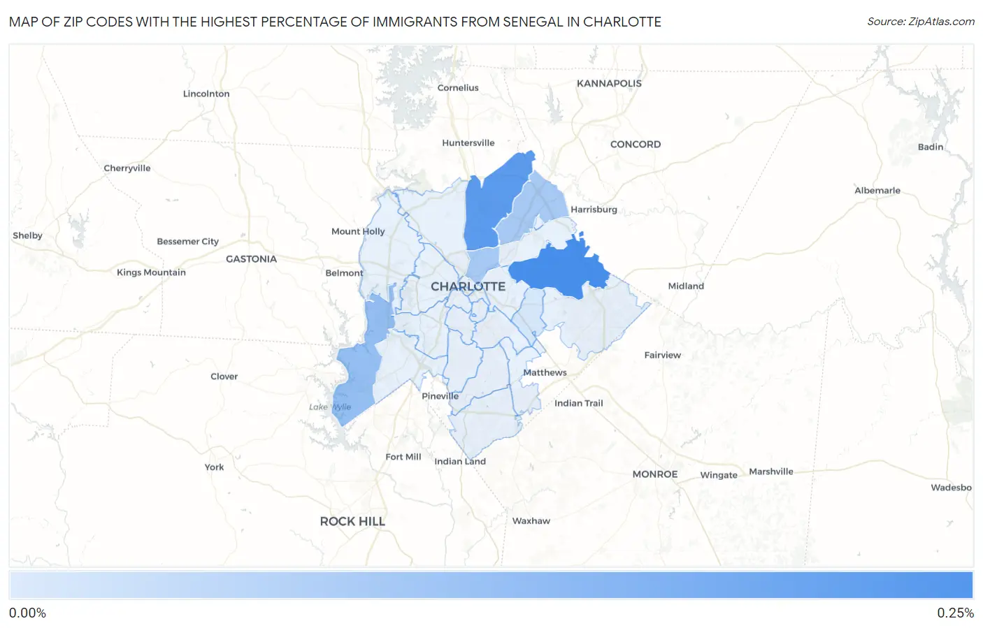 Zip Codes with the Highest Percentage of Immigrants from Senegal in Charlotte Map