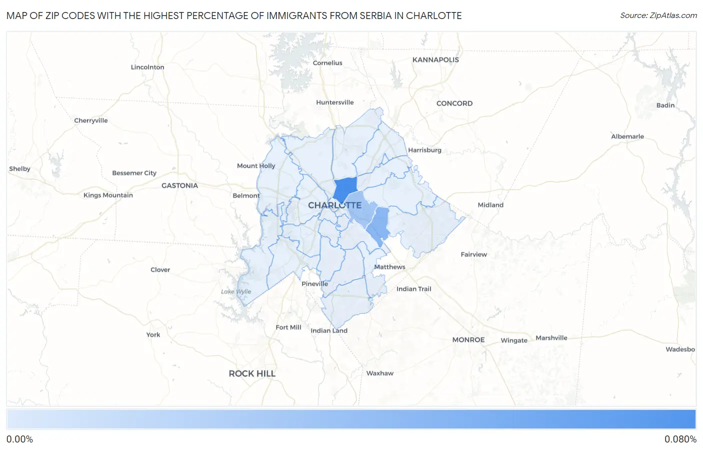 Zip Codes with the Highest Percentage of Immigrants from Serbia in Charlotte Map
