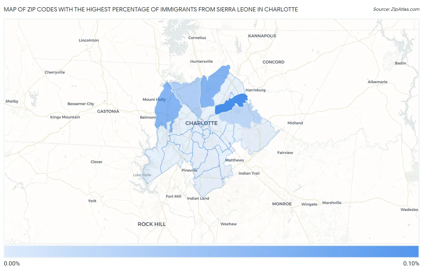 Zip Codes with the Highest Percentage of Immigrants from Sierra Leone in Charlotte Map