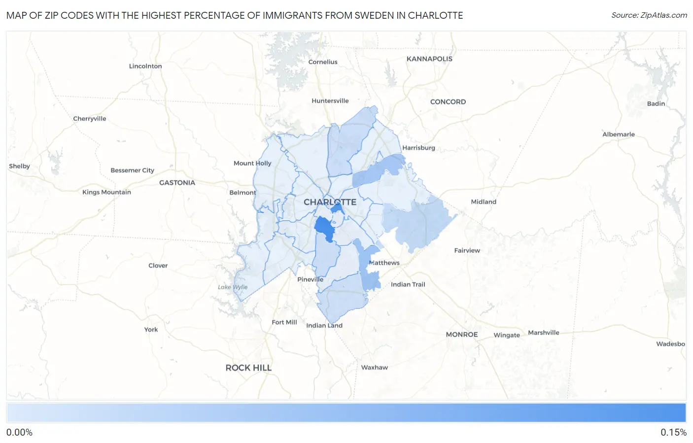Zip Codes with the Highest Percentage of Immigrants from Sweden in Charlotte Map