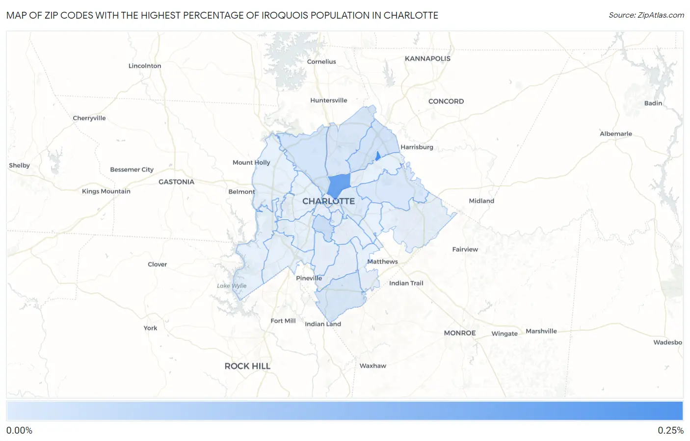 Zip Codes with the Highest Percentage of Iroquois Population in Charlotte Map