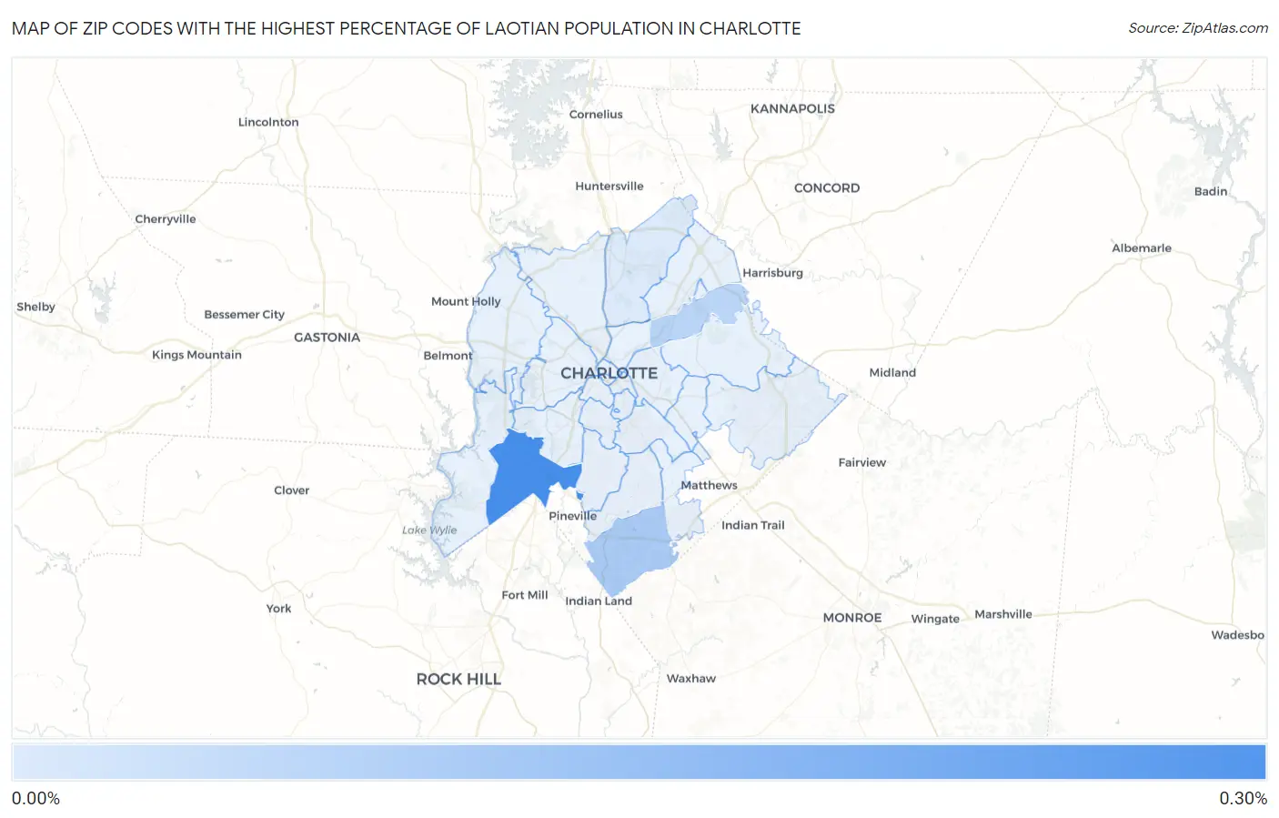Zip Codes with the Highest Percentage of Laotian Population in Charlotte Map