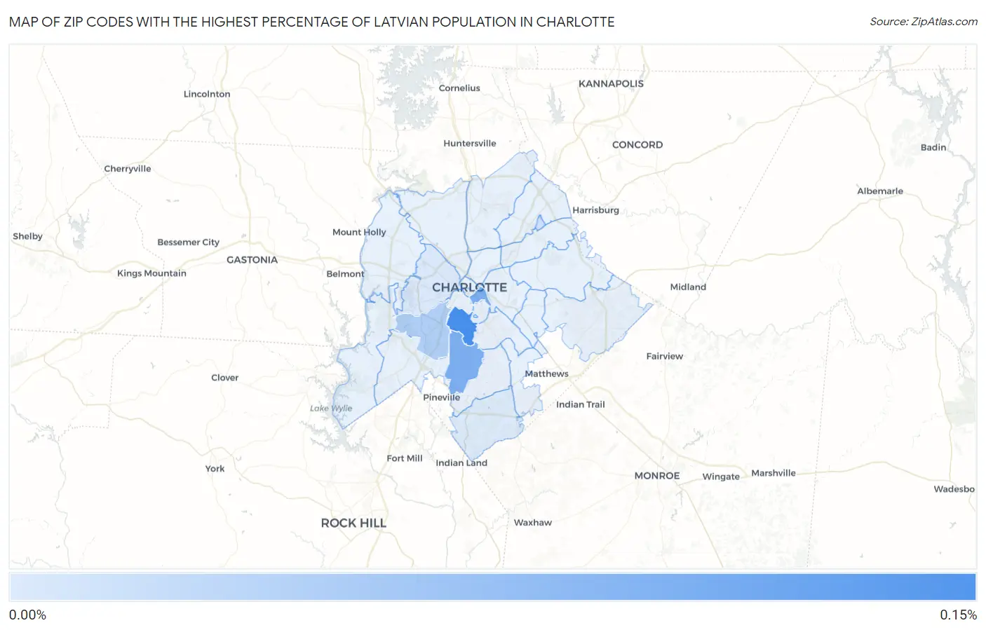 Zip Codes with the Highest Percentage of Latvian Population in Charlotte Map