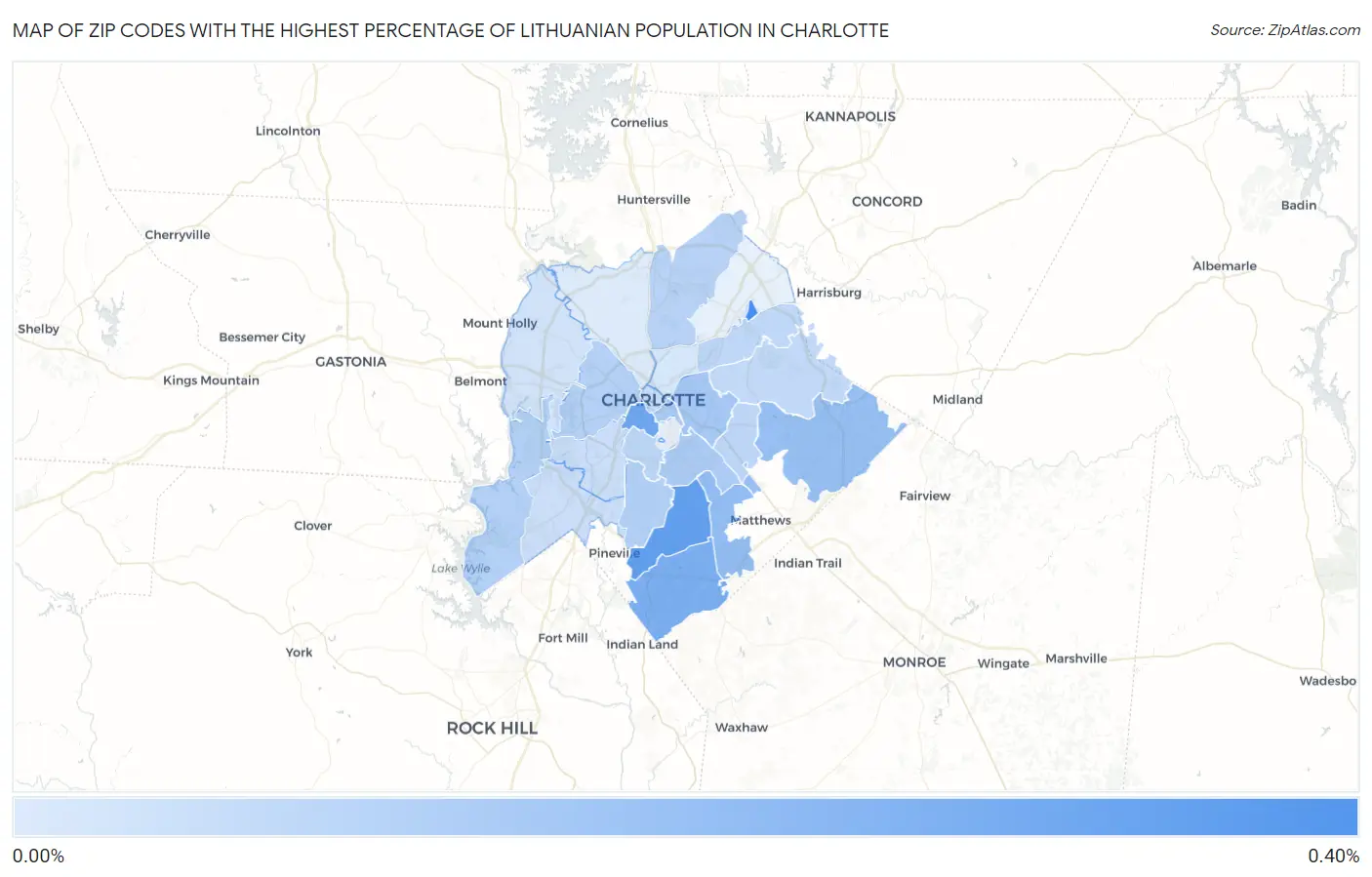Zip Codes with the Highest Percentage of Lithuanian Population in Charlotte Map