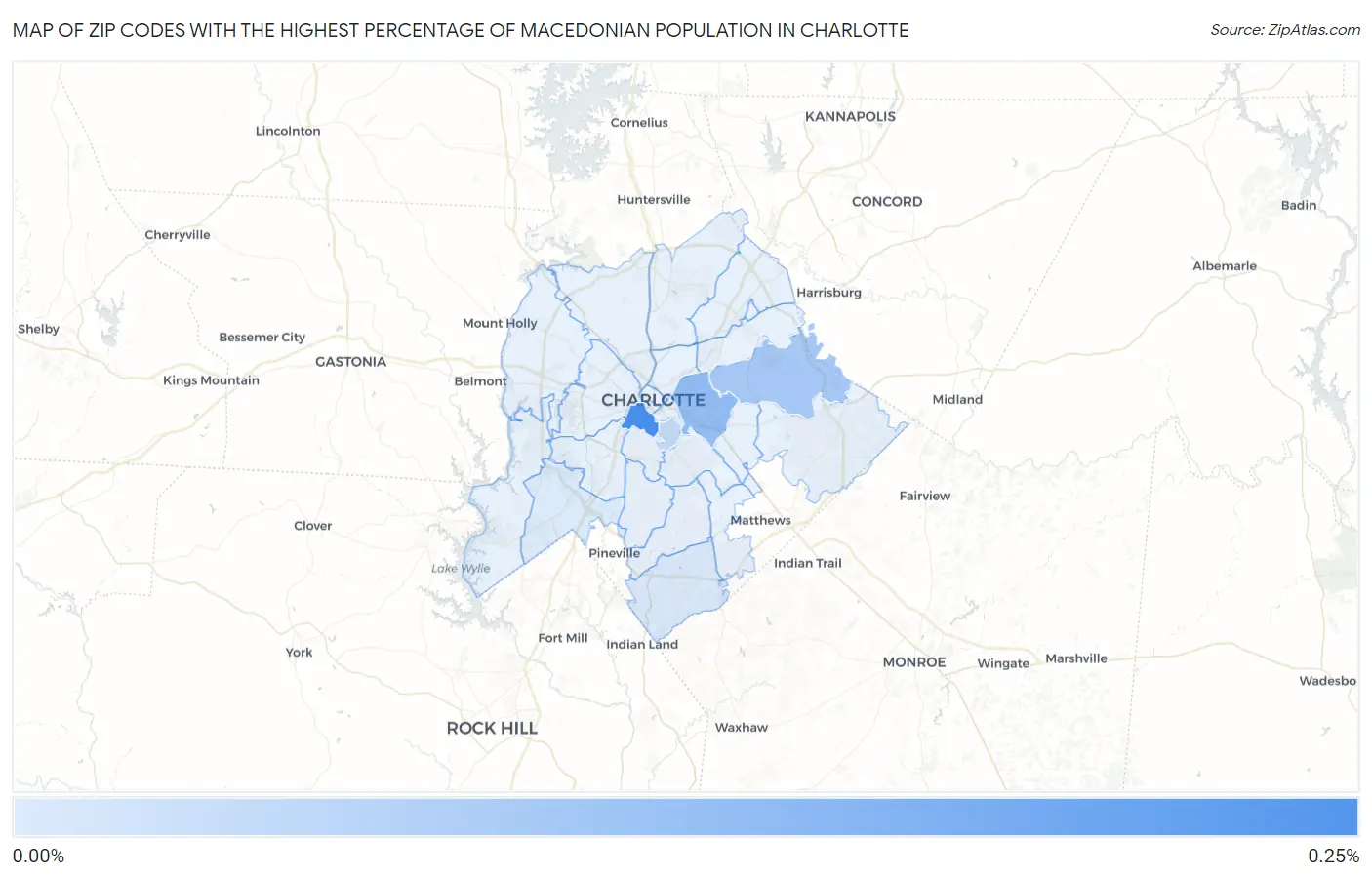 Zip Codes with the Highest Percentage of Macedonian Population in Charlotte Map