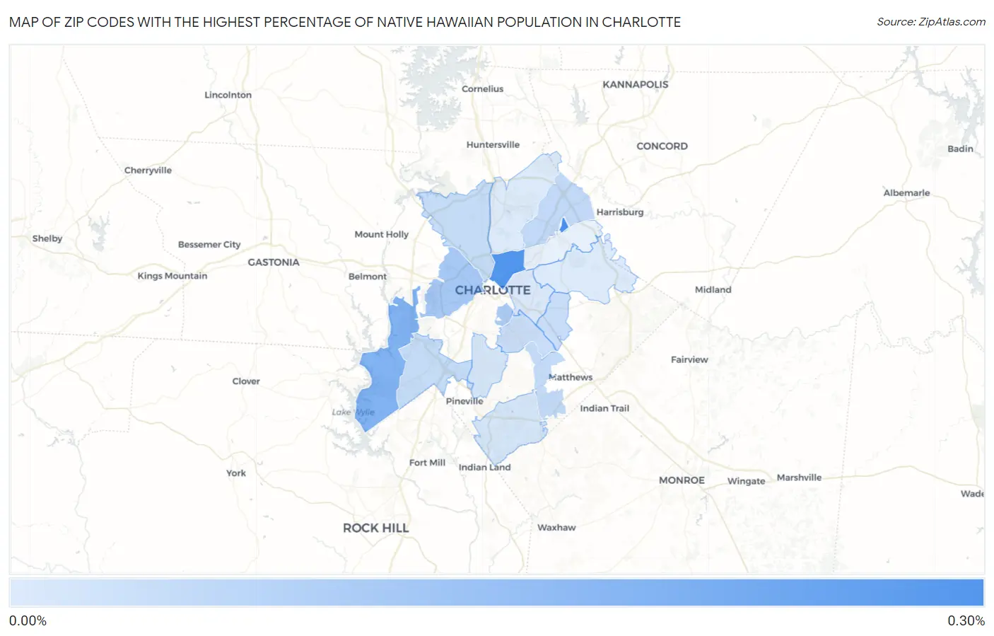 Zip Codes with the Highest Percentage of Native Hawaiian Population in Charlotte Map