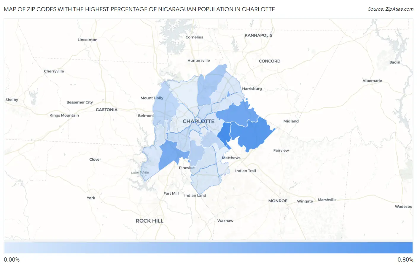 Zip Codes with the Highest Percentage of Nicaraguan Population in Charlotte Map
