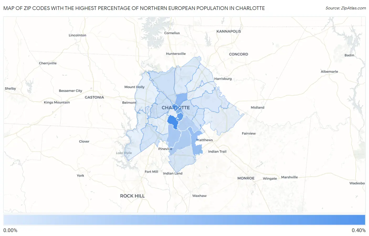 Zip Codes with the Highest Percentage of Northern European Population in Charlotte Map