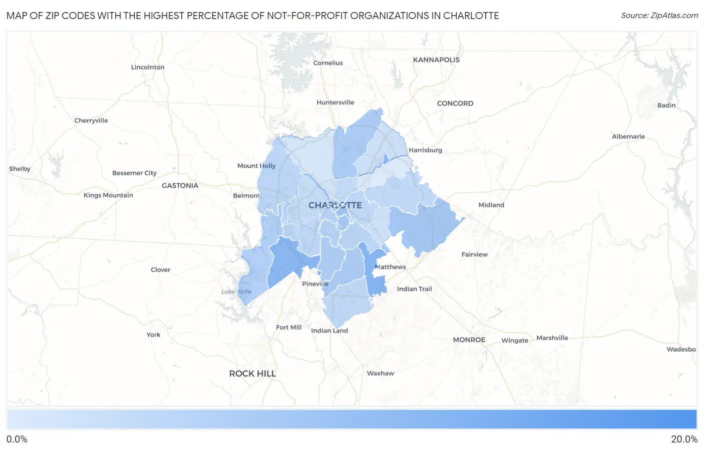 Zip Codes with the Highest Percentage of Not-for-profit Organizations in Charlotte Map