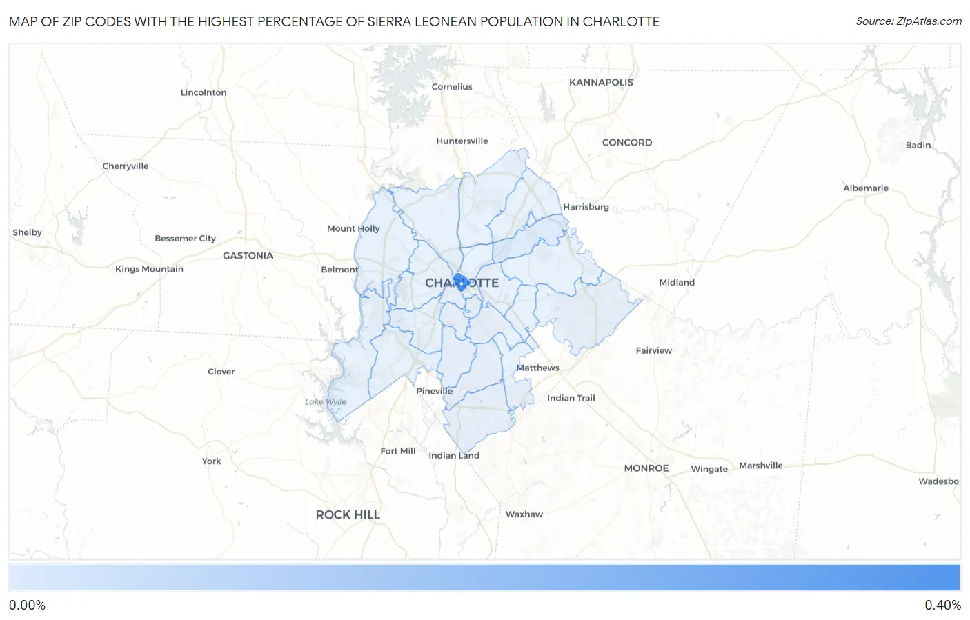 Zip Codes with the Highest Percentage of Sierra Leonean Population in Charlotte Map