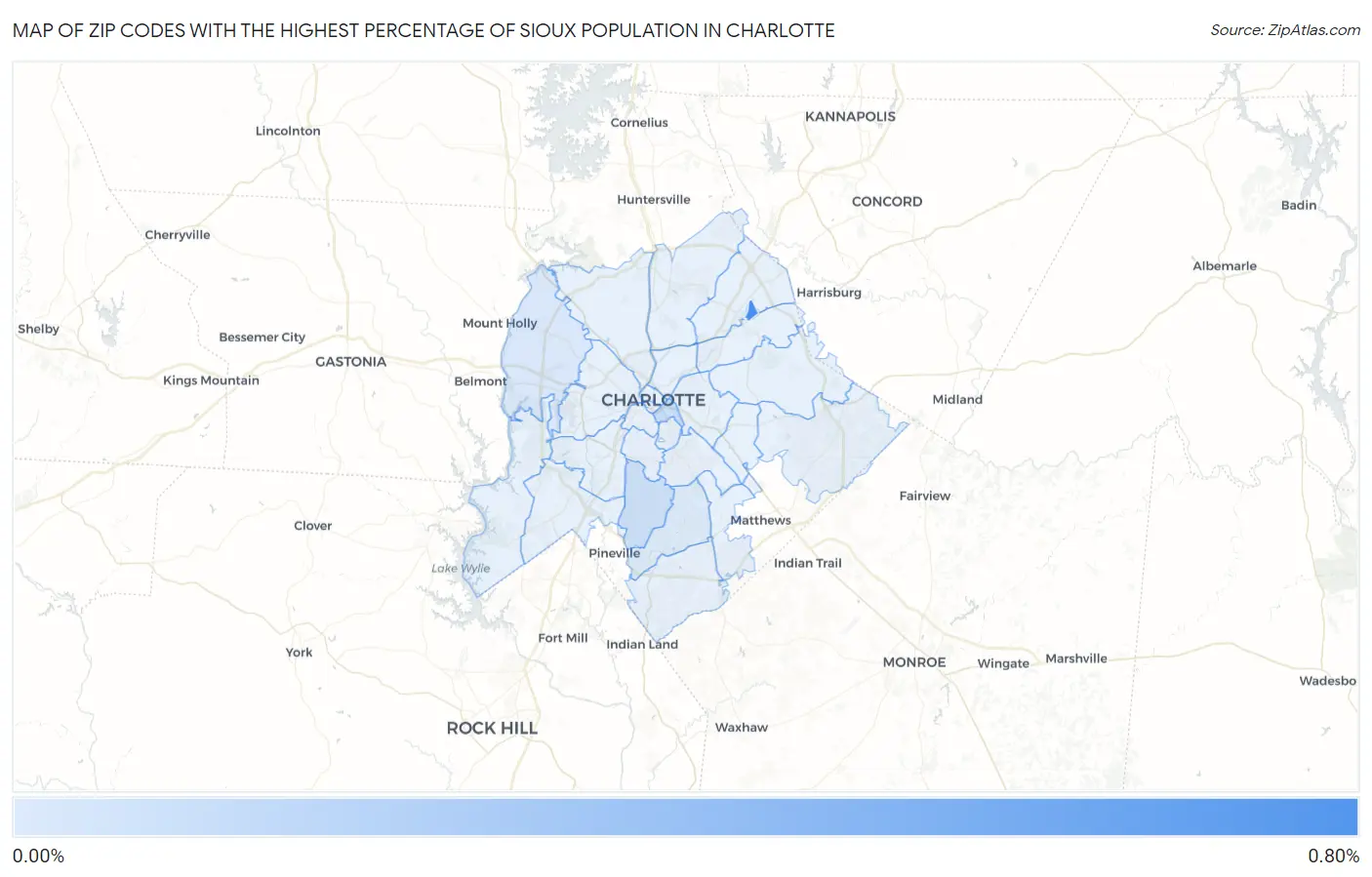 Zip Codes with the Highest Percentage of Sioux Population in Charlotte Map