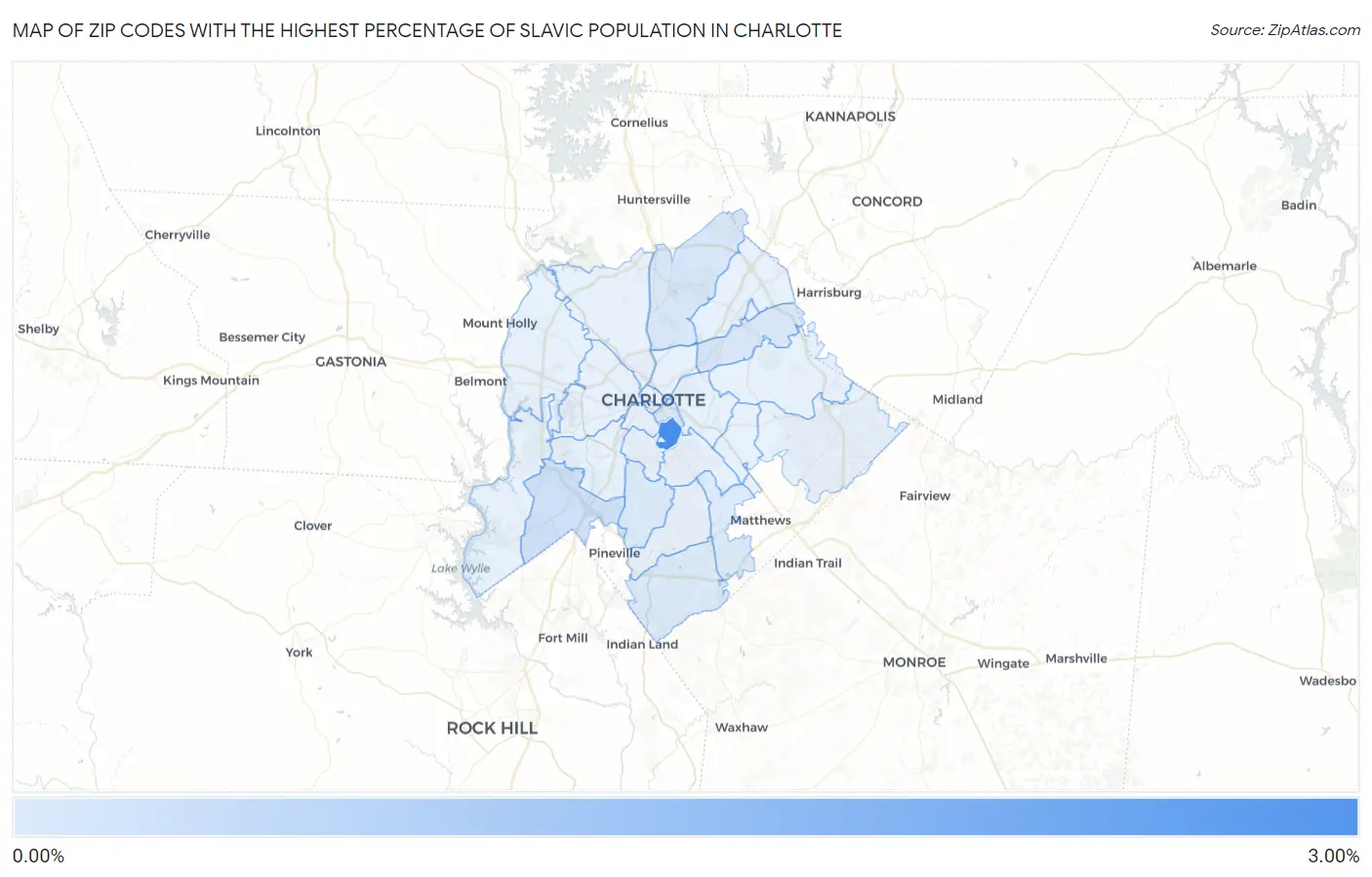 Zip Codes with the Highest Percentage of Slavic Population in Charlotte Map