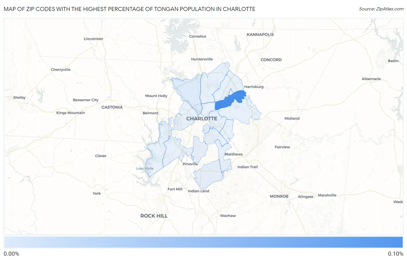 Zip Codes with the Highest Percentage of Tongan Population in Charlotte Map