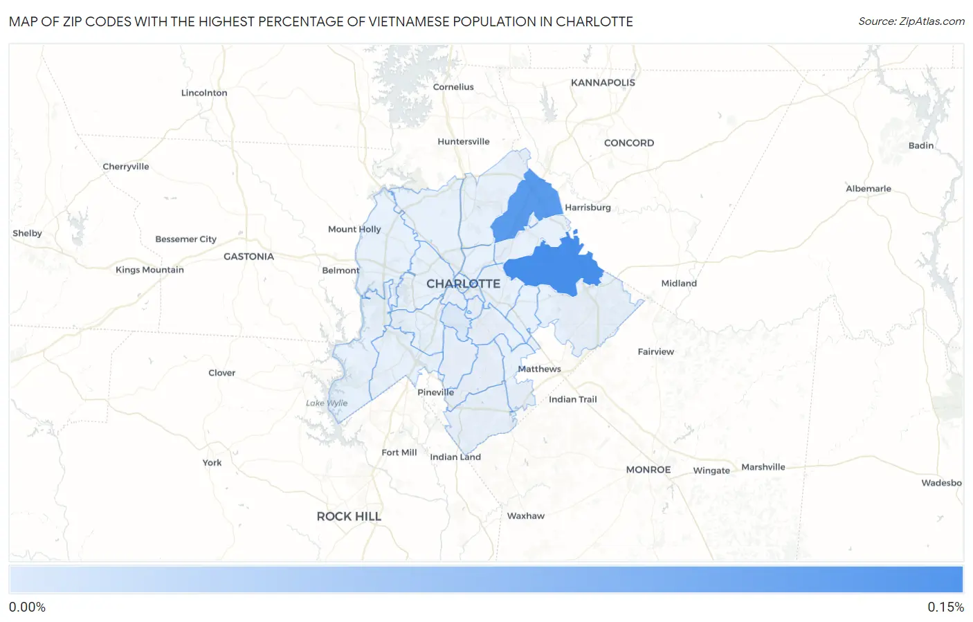 Zip Codes with the Highest Percentage of Vietnamese Population in Charlotte Map