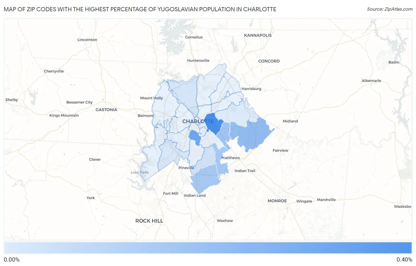 Zip Codes with the Highest Percentage of Yugoslavian Population in Charlotte Map