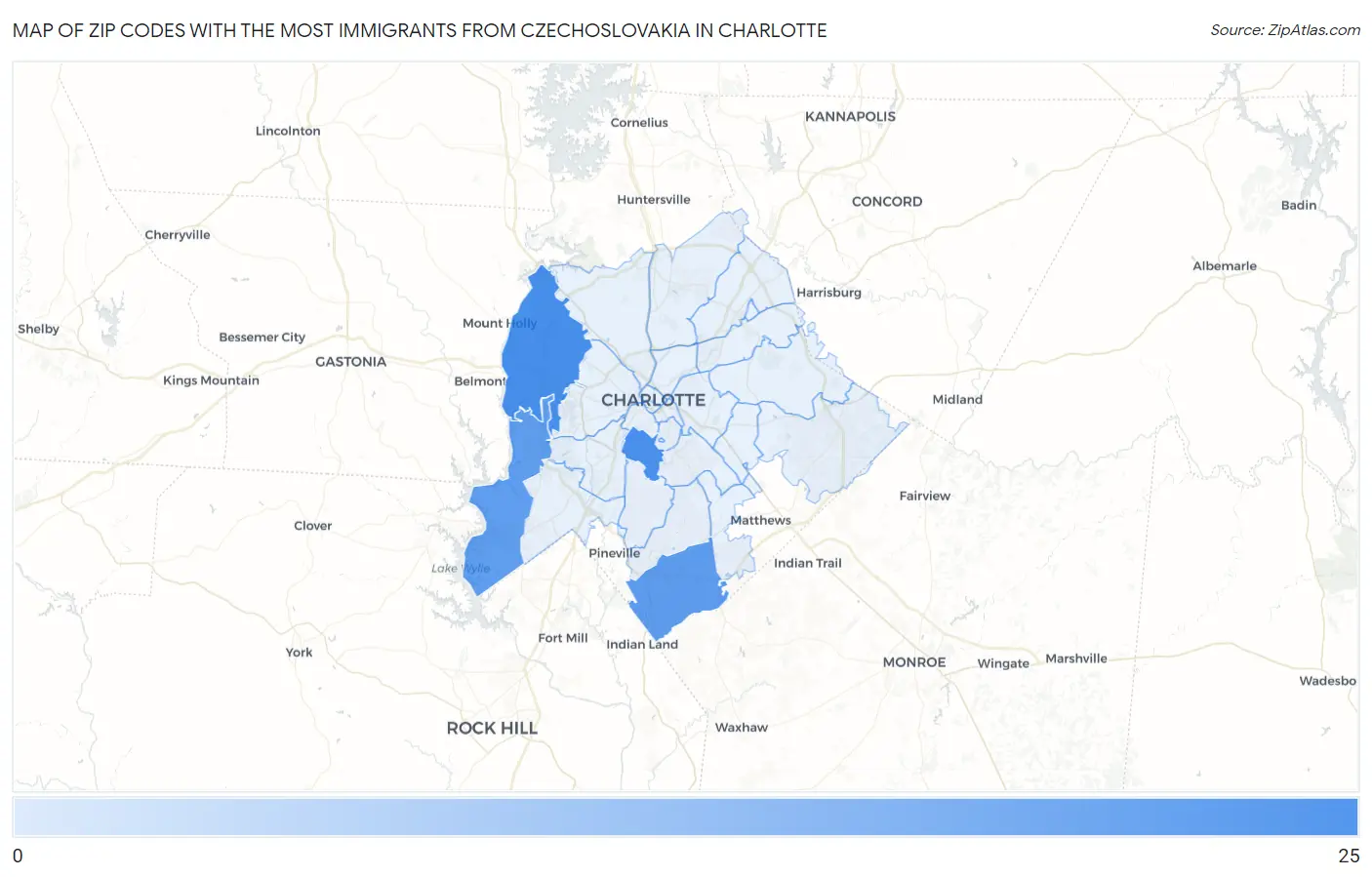 Zip Codes with the Most Immigrants from Czechoslovakia in Charlotte Map