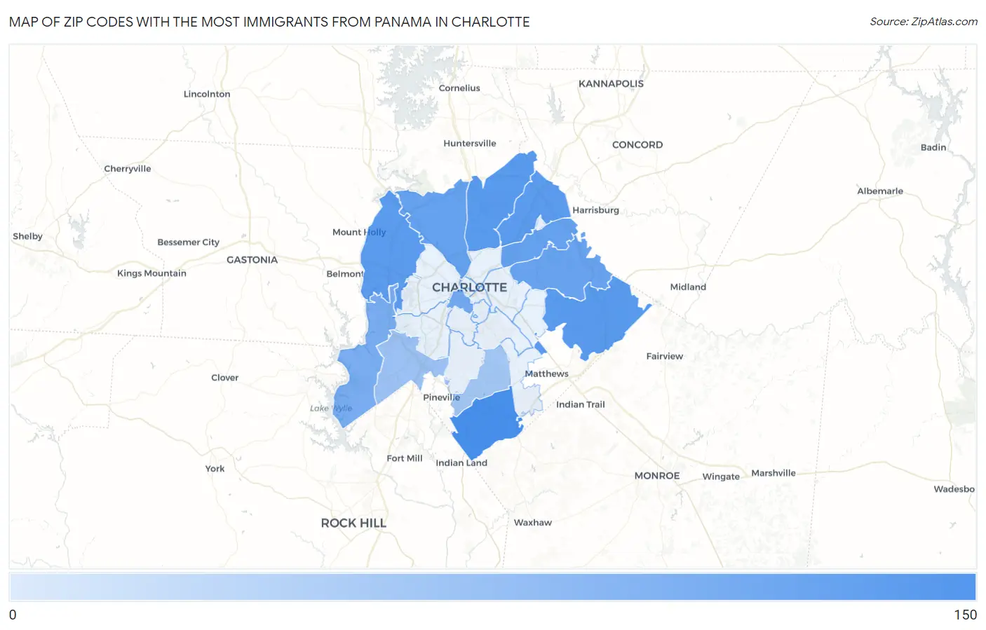 Zip Codes with the Most Immigrants from Panama in Charlotte Map