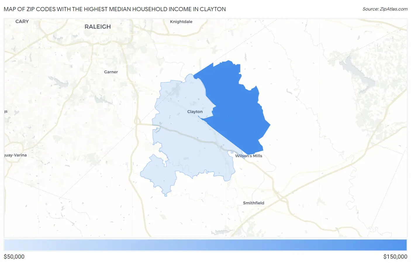 Zip Codes with the Highest Median Household Income in Clayton Map