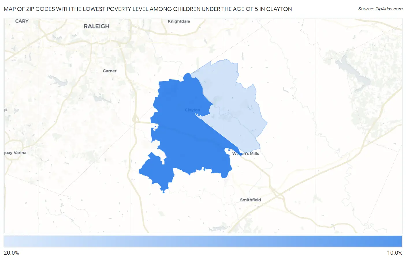 Zip Codes with the Lowest Poverty Level Among Children Under the Age of 5 in Clayton Map