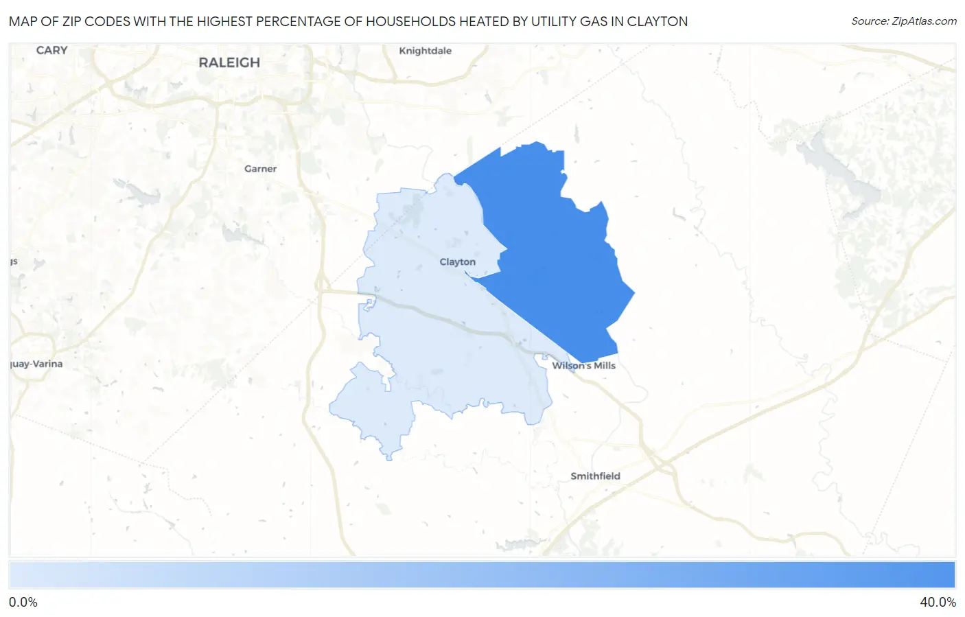 Zip Codes with the Highest Percentage of Households Heated by Utility Gas in Clayton Map
