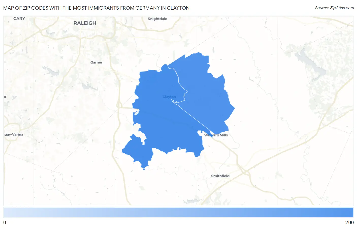 Zip Codes with the Most Immigrants from Germany in Clayton Map