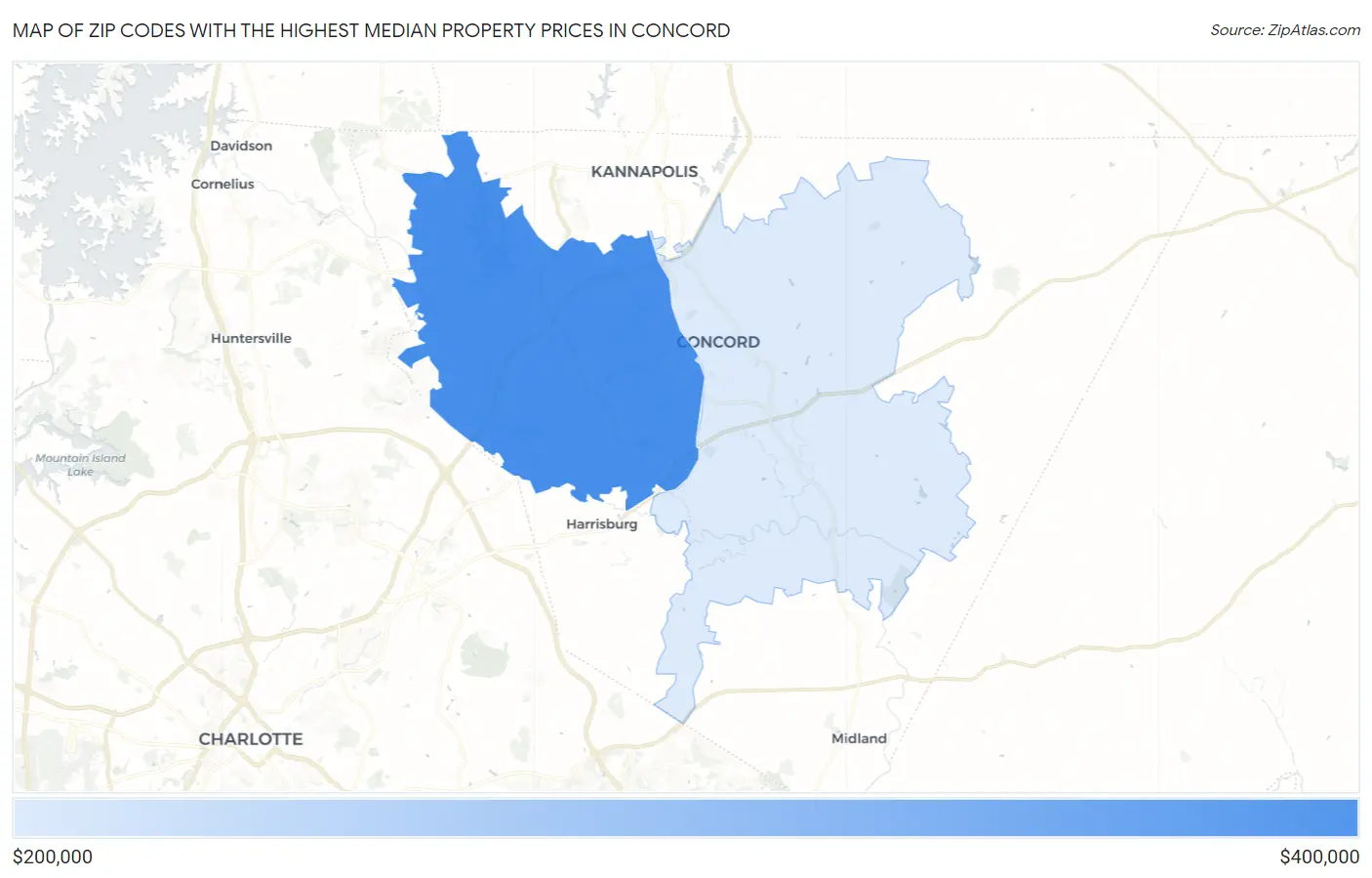 Zip Codes with the Highest Median Property Prices in Concord Map